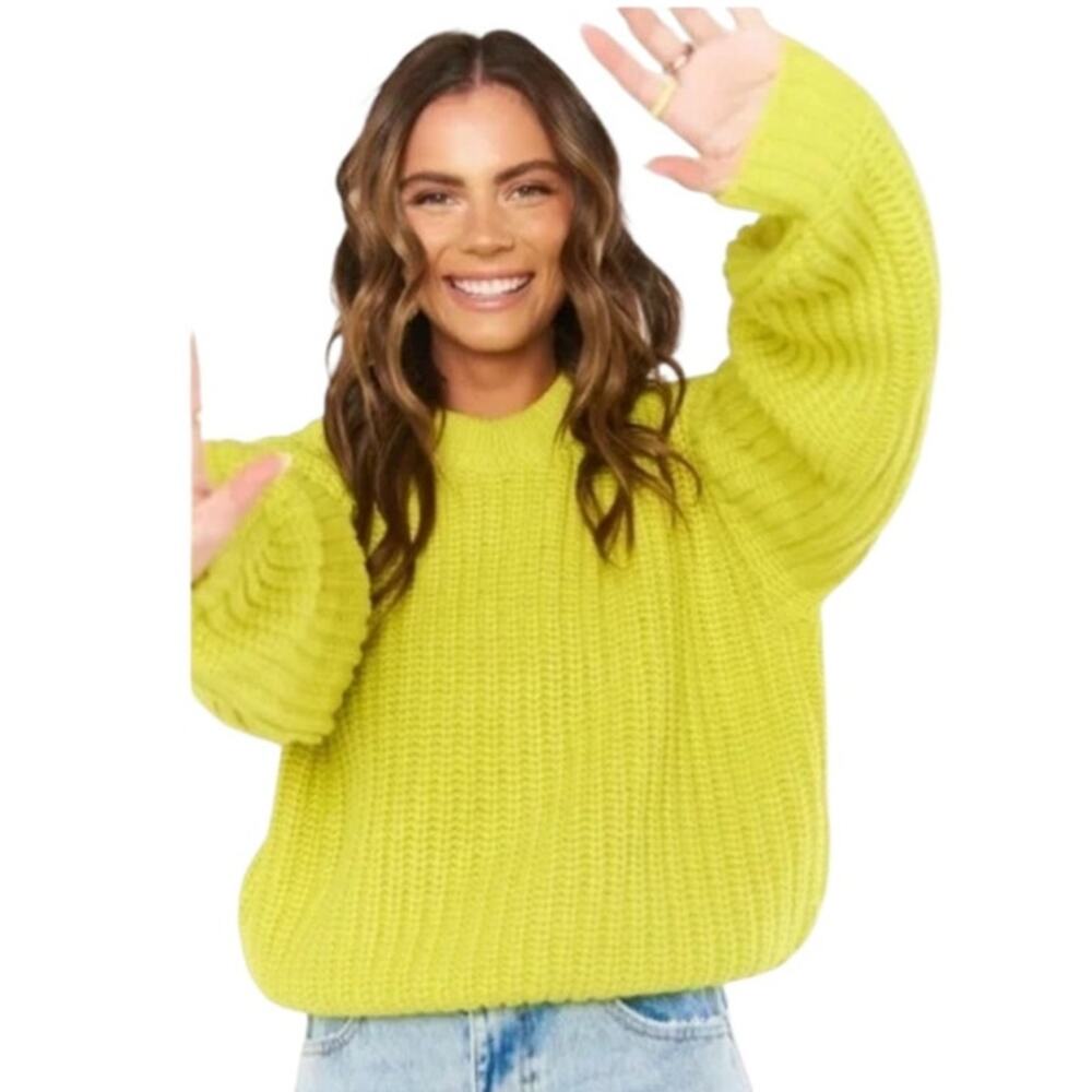 Show Me Your Mumu Sweater Top Green Chunky Cable Knit Crewneck Winter Size XS - Picture 2 of 11